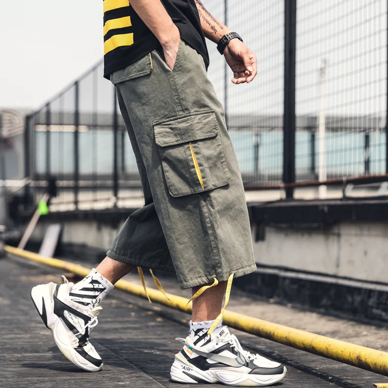 

2019 summer style men streetwear calf-length pants drawstring cotton trousers hip hop joggers LBZ109