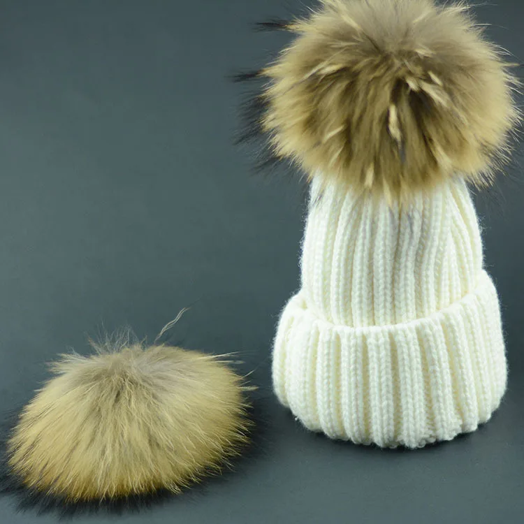 15 см большой шарик Мужская и женская шапка из натурального меха енота Толстая