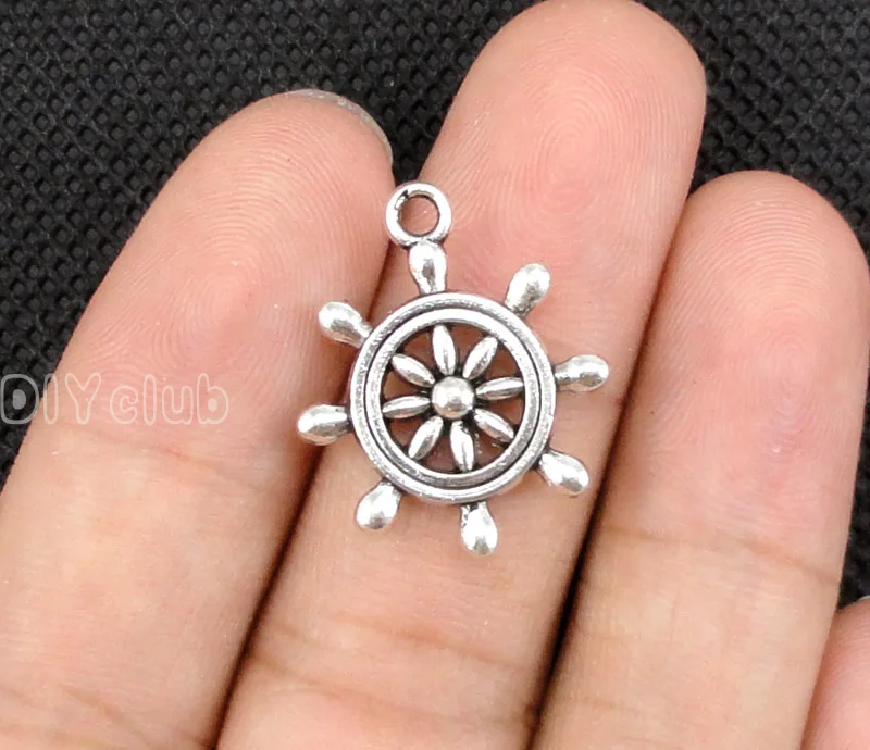 

50 шт.-античный тибетский серебряный шарм-подвеска с кораблем, Шарм-руль 23x19 мм