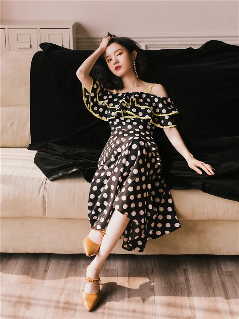 Модное женское ретро в горошек с принтом вечерние платья 2019 летнее сексуальное