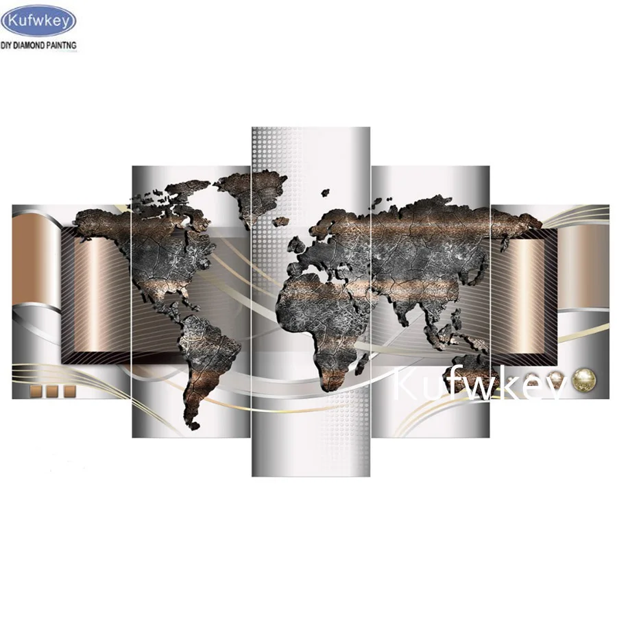 

World Map Full Diamond Painting 5 panels,cross stitch 5d diy Diamond Mosaic bead embroidery Pattern Abstract Pictures home Decor