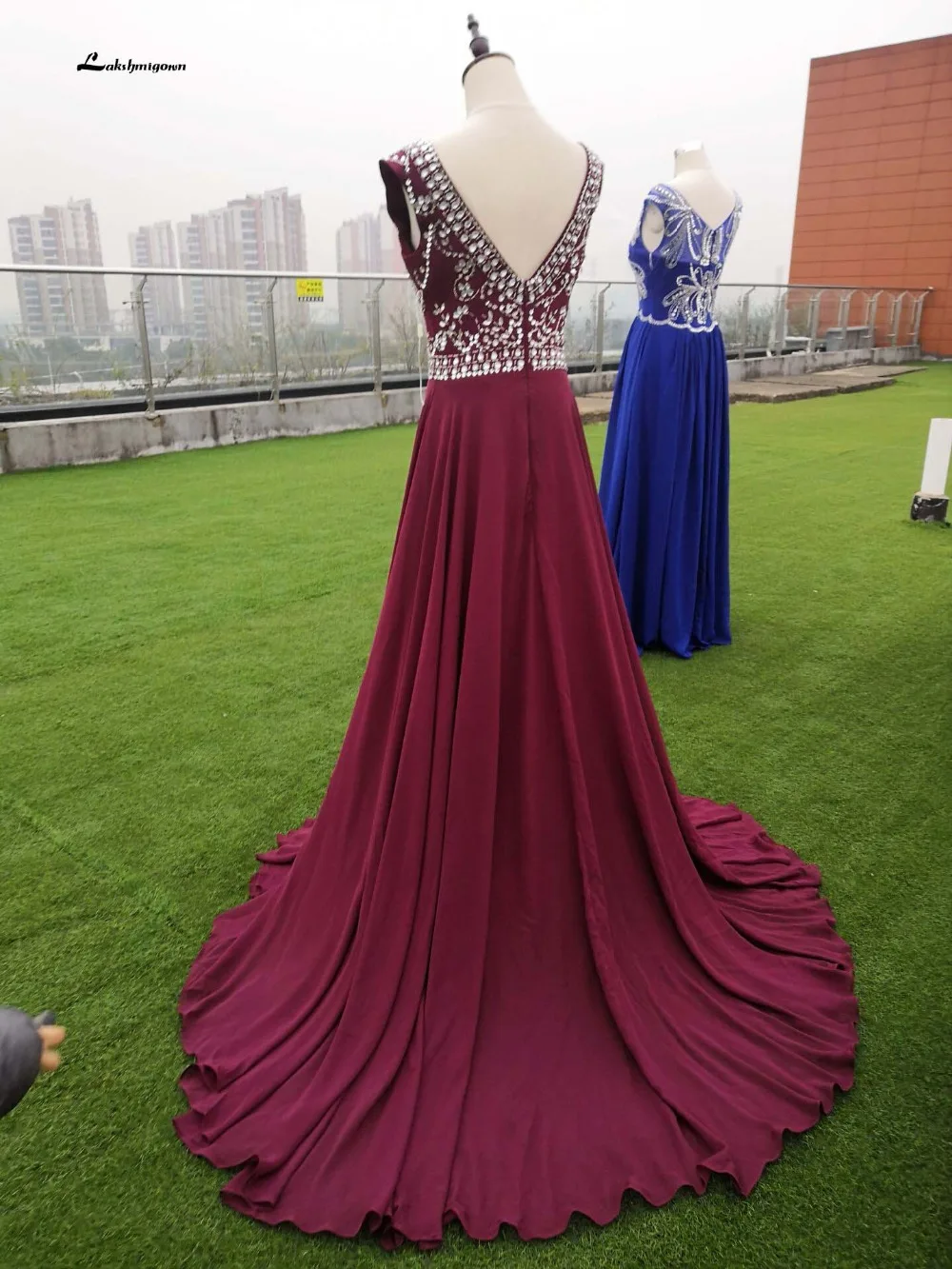 

In Stock Bling Crystals Evening Dresses A-Line Evening Gown Burgundy Royal Blue Red Black Long Prom Dress Robe De Soiree
