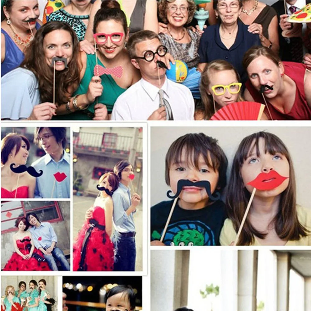 28Pcs/Set DIY Photo Booth Props Mustache Glasses On A Stick For Halloween Wedding Birthday Christmas Party | Дом и сад