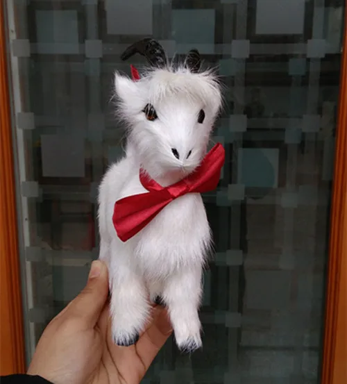 

simulation cute white goat 17x16cm toy model polyethylene&furs goat model home decoration props ,model gift d259