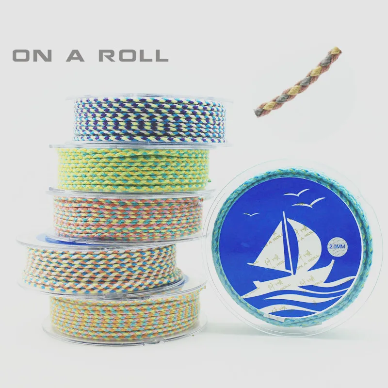 2 мм Трехцветная четырехжильная плетеная хлопковая веревка леска для ювелирных