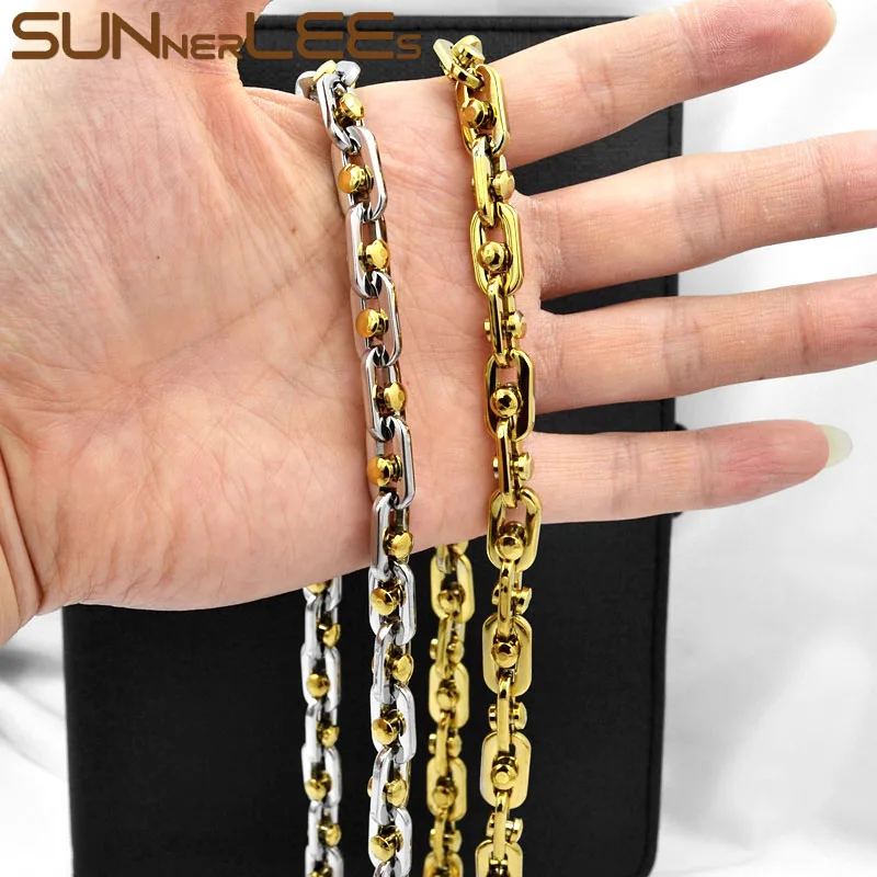 SUNNERLEES 316L ожерелье из нержавеющей стали 9 мм геометрический бисер звено Цепочка Золото Серебро для мужчин женщин модные украшения подарок SC74 N