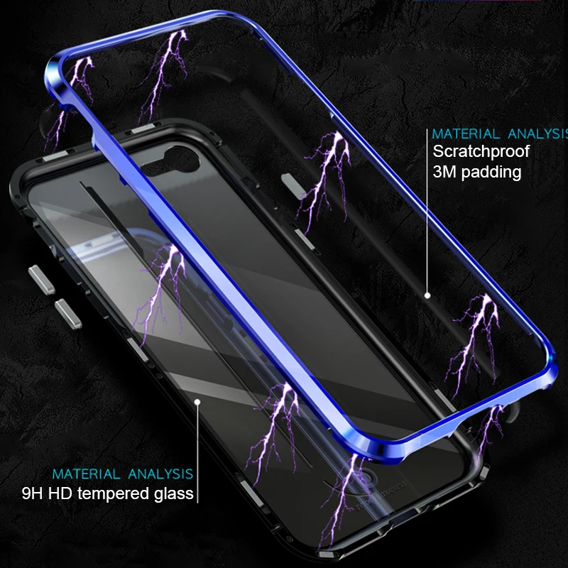 Magnetic Adsorption Case For iphone 8 7Plus X Clear Tempered Glass + Built-in Magnet iphone8 7 XS Metal Ultra Cover Back |