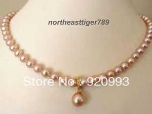 

free shipping *****Genuine Pink pearl Pendant NEW Clasp Necklace