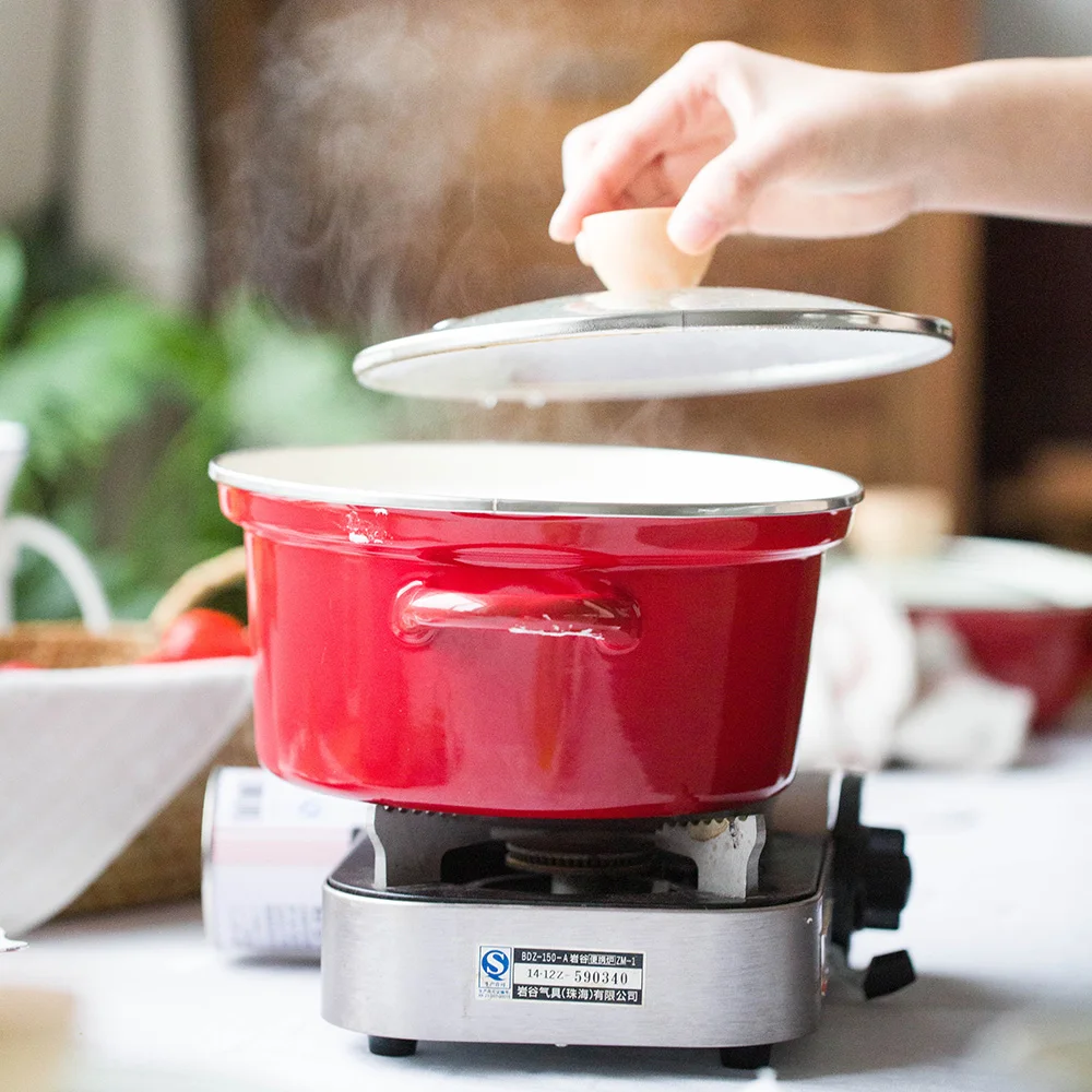 Креативная эмалированная кастрюля с толстой плоской подошвой fire general|enamel pot|enameled