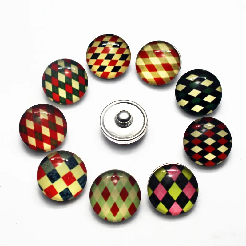 Wholesale 12pcs/lot Grid stripe spot Glass Snap Buttons Charms Fit Ginger Bracele &amp Bangles snap Jewelry | Украшения и