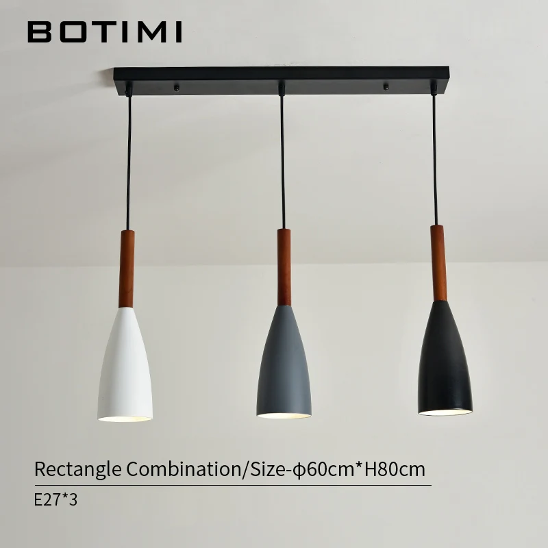 Rectangle-3 Light BOTIMI современный светодиодный подвесной светильник для столовой, тройная подвесная лампа E27, металлическая подвесная лампа, черная подвесная лампа, кухонная лампа - Цвет корпуса: Rectangle-3 Light