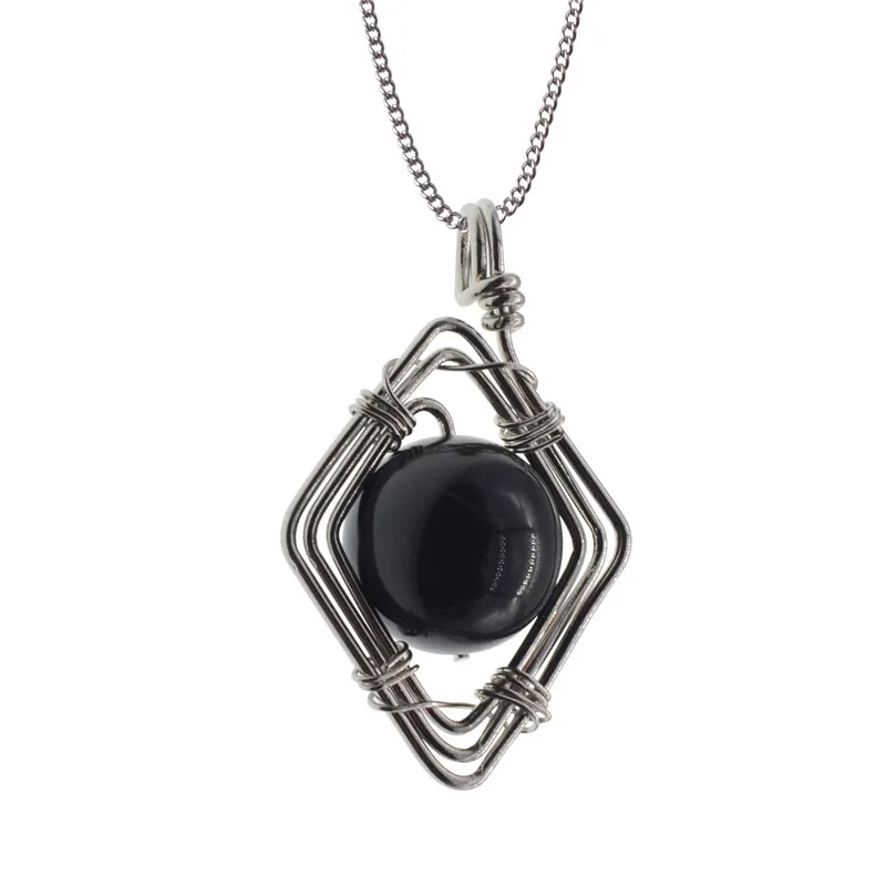 cage pendant natural gem stone obsidian necklace bohemian long chain crystal necklaces women gifts