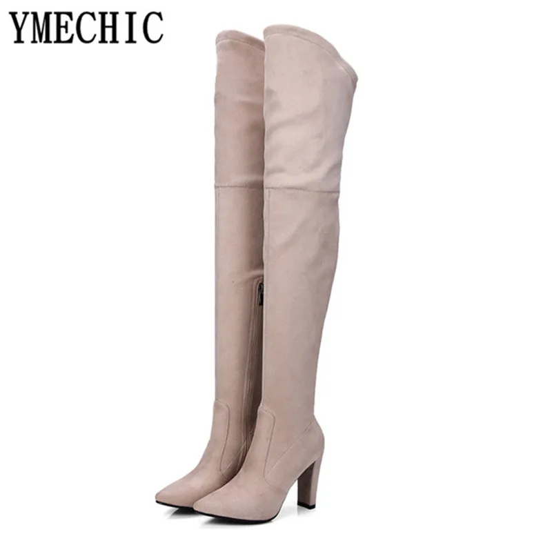 Женские Эластичные ботфорты YMECHIC высокие сапоги выше колена на высоком каблуке с