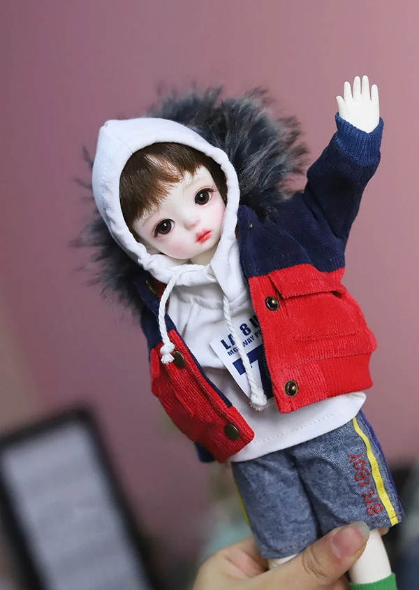 

BJD doll suit for 1/4 1/6 yosd. MDD jacket with large fur collar warm patchwork pocket coat doll accessories