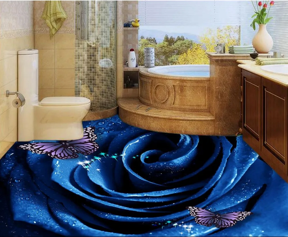 Синий Модный 3d Пол на заказ фото Самоклеящиеся 3D ПВХ водонепроницаемые пол обои