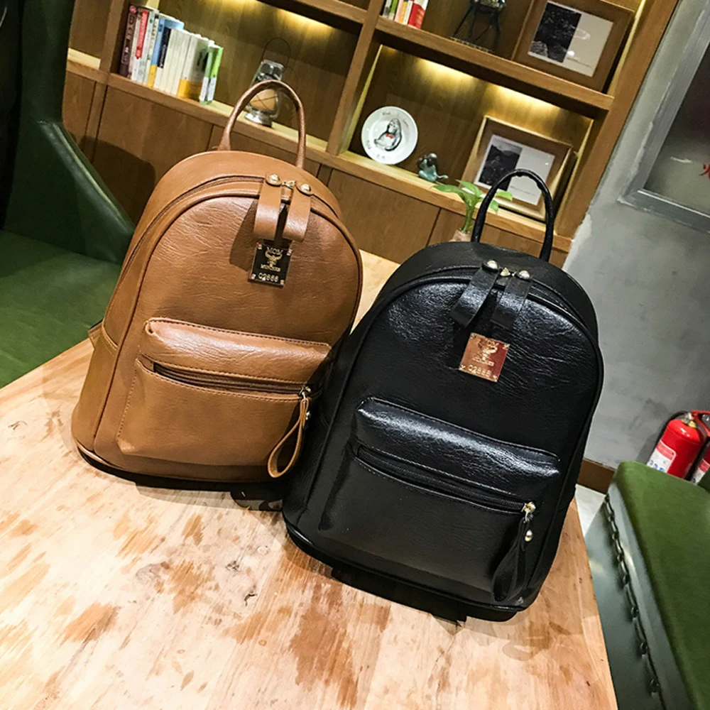 Модные женские рюкзаки Мультифункциональный водонепроницаемый ПУ ранец винтажного стиля Ретро черный коричневый Большая вместимость.