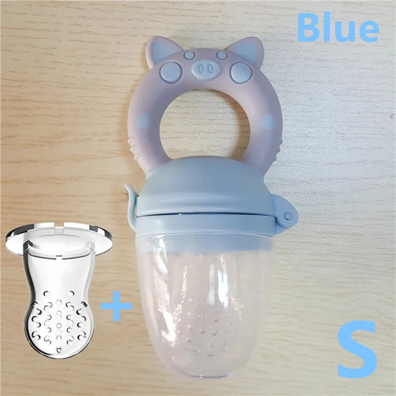 Blue S Маленькая поросенок ручка соска кормушка для детского питания класс силикона PP обучение соска молоко свежие фрукты Nibbler соска бутылочки - Цвет: Blue S
