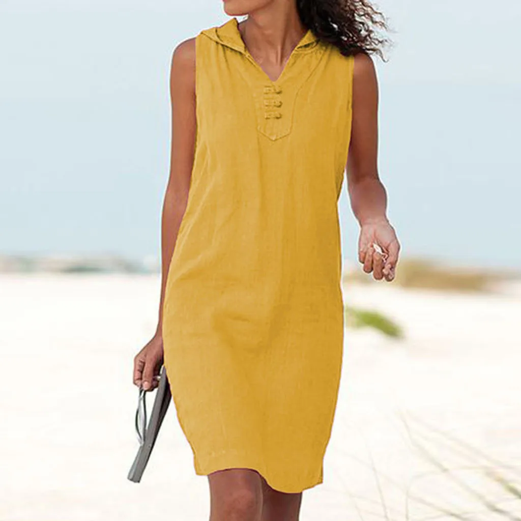 2019 новые летние женские платья Повседневная Туника без рукавов прямой сплошной