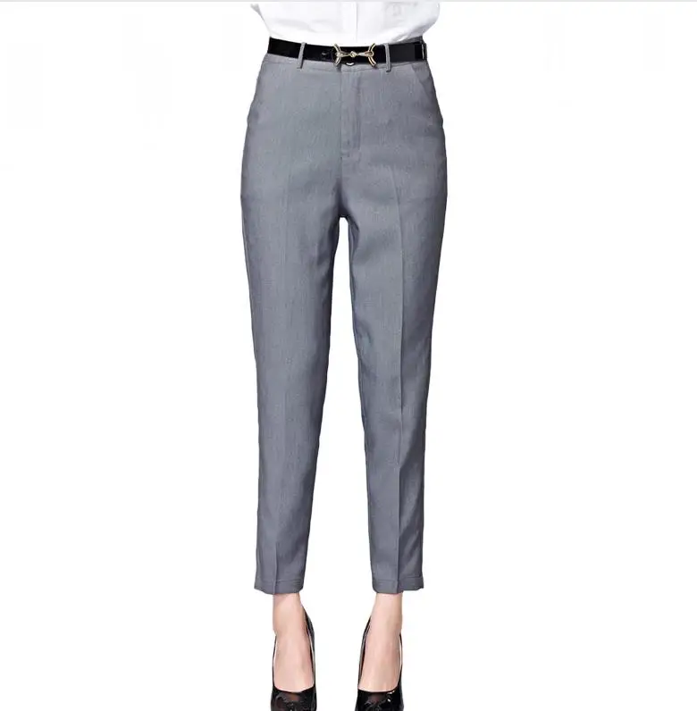 Серый Женские брюки для офиса, новинка, весенние, Ol Pantalon Femme, повседневные брюки, эластичные, высокая талия, облегающие, рабочая одежда, брюки, Bottoms - Цвет: Серый