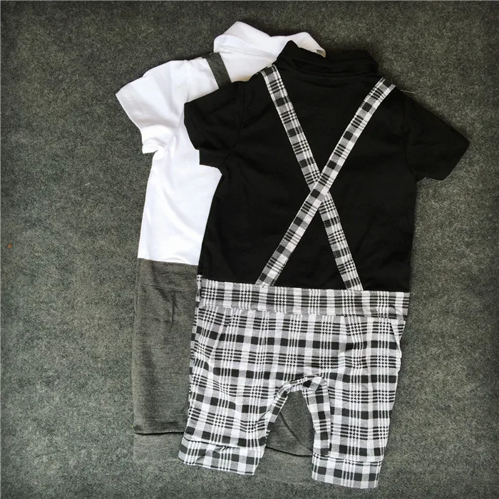 Детский комбинезон летний клетчатый с отложным воротником для мальчиков и