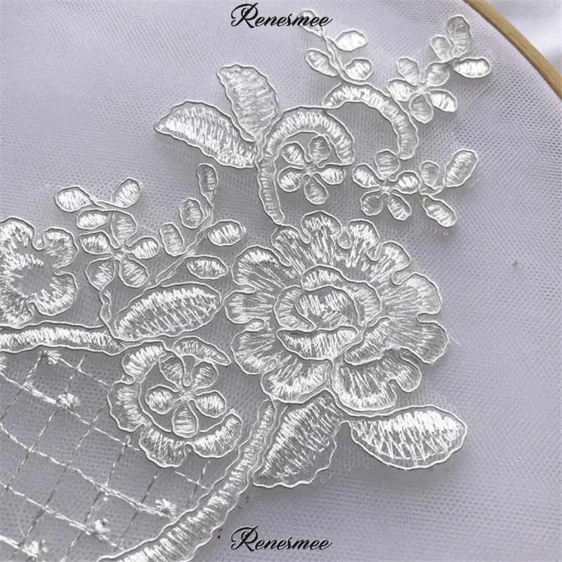 2Pairs/4pcs Ivory Embroidery Lace Flowers Applique Trim Veil Diy Handmade Materials Wedding Dress Decoration Accessories 27.5X9 | Дом и сад