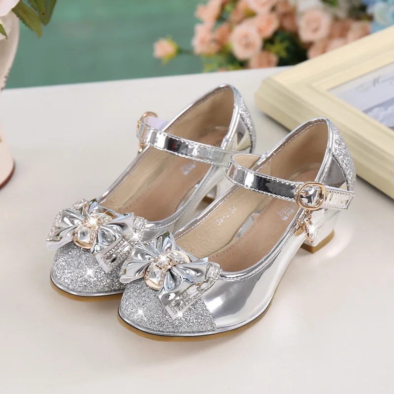 

Children's Shoes Crystal Shiny High Heels Princess Shoes Girls Sandals Wedding Party Shoes