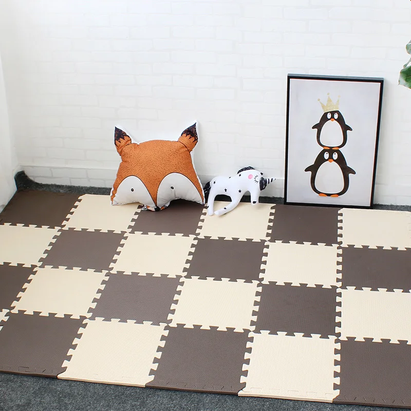 Coffee Beige Детский игровой коврик, детские ковры для ползания, игровой коврик для детей, EVA пена, игровой коврик-пазл с границами, 9 шт. в партии, каждый 30 см X 30 см - Цвет: Coffee Beige