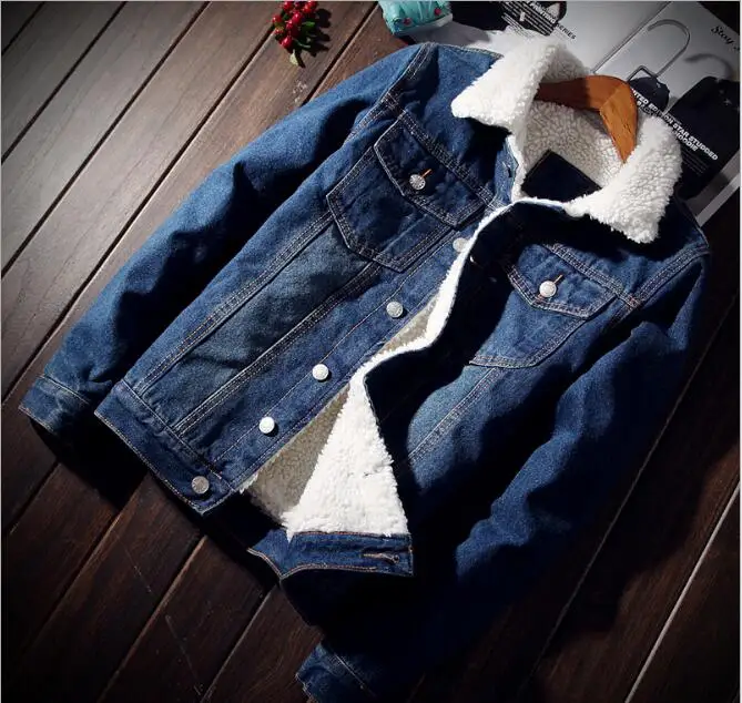 Мужская джинсовая куртка-бомбер с мехом черная Высококачественная куртка