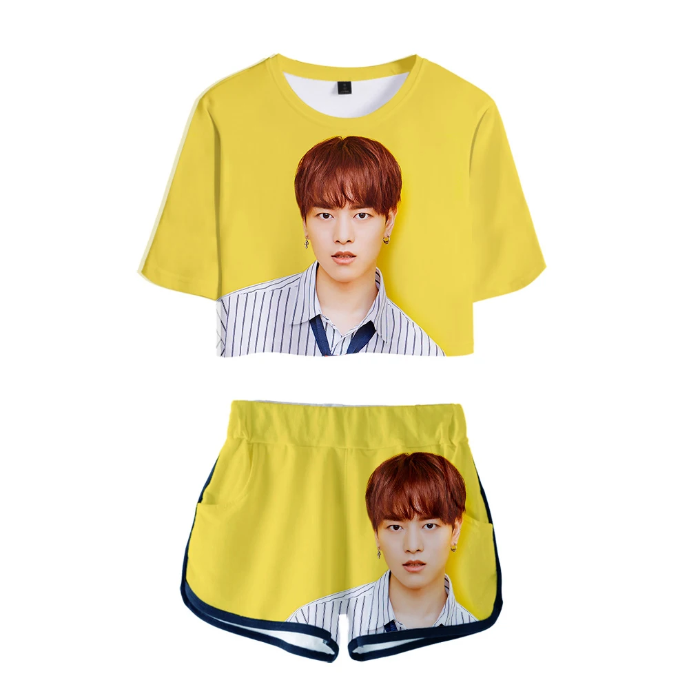 

ONEUS 3D Printed Women Two Pieces Set Kpop Fashion Summer Short Sleeve Crop Tops+Shorts 2019 Hot Sale Casual Streetwear Clothes