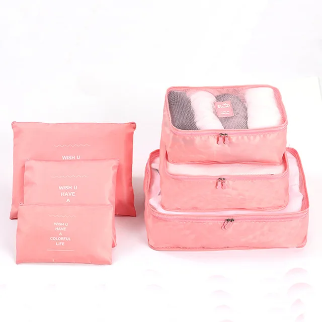 Pink 6 шт./компл. Чемодан Органайзер дорожная сумка чемодан для хранения сумки сетки Упаковка Кубики одежда косметическая сумка для хранения нижнего белья, аксессуары для путешествий - Цвет: Pink