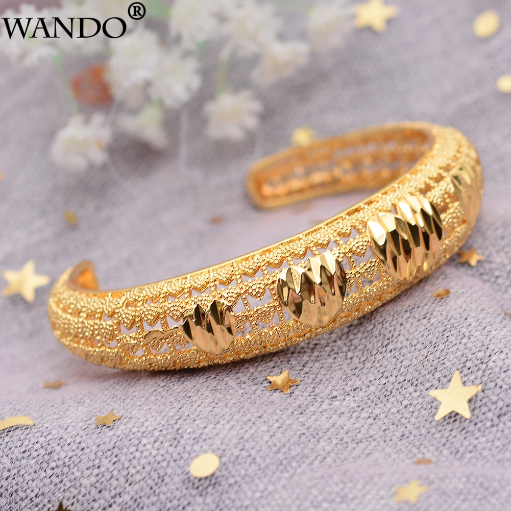 

WANDO 1Pcs Luxury Heart Gold Color Jewelry Dubai Bangles for Women Gold Jewelry Ethiopian African wedding Bracelet Arab Gifts