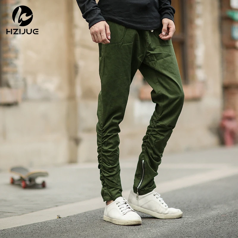 Джастин Бибер боковой молнии для мужчин slim fit повседневные мужские s хип хоп jogger байкерские брюки Swag спортивные брюки обтягивающие брюки луч ноги брюки