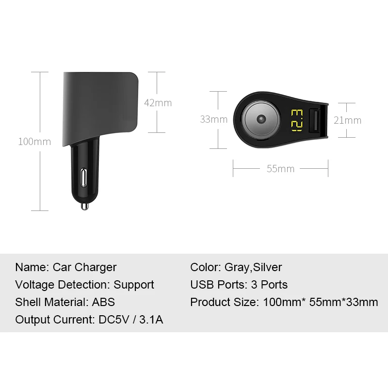 CHUNFA 3 Порты автомобиль USB Зарядное устройство автомобильного прикуривателя с