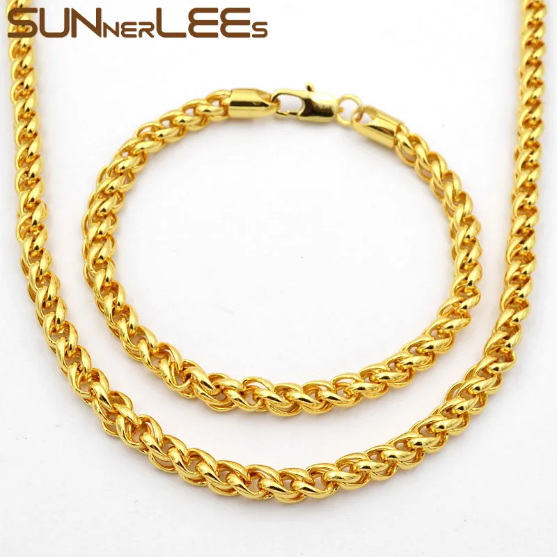 SUNNERLEES модные ювелирные изделия цвета розового золота ожерелье браслет набор 5 мм