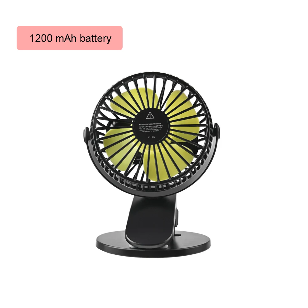 1200mAhbattery black Мини электрический USB Перезаряжаемый вентилятор 1200/2000 mAh батарея 360 градусов вращающиеся вентиляторы охлаждения воздуха портативный домашний рабочий стол вентилятор - Цвет: 1200mAhbattery black