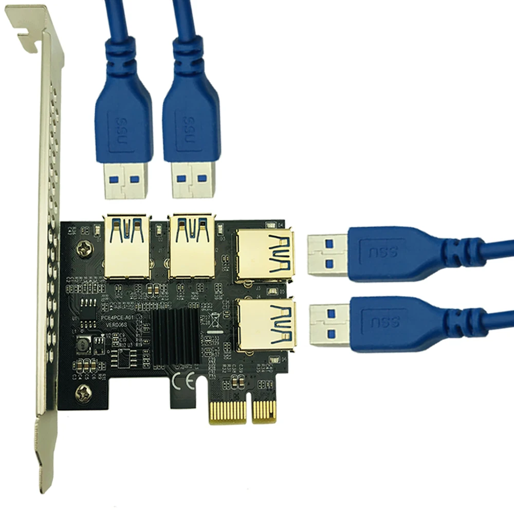 PCIe 1 до 4 PCI express 16X Райзер карта майнинга E 1X к внешнему e слот SATA Блок питания для BTC