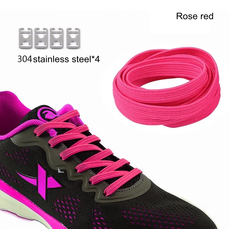 Rose red 1 пара плоских шнурков без галстука эластичный резиновый шнурок для женщин и мужчин кроссовки детские безопасные эластичные шнурки для ленивых шнурков 16 цветов - Цвет: Rose red
