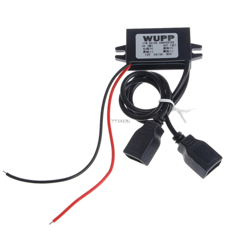 DC 12V до 5V 3A 15W жесткий проводной Шаг вниз двойной USB Автомобильное зарядное