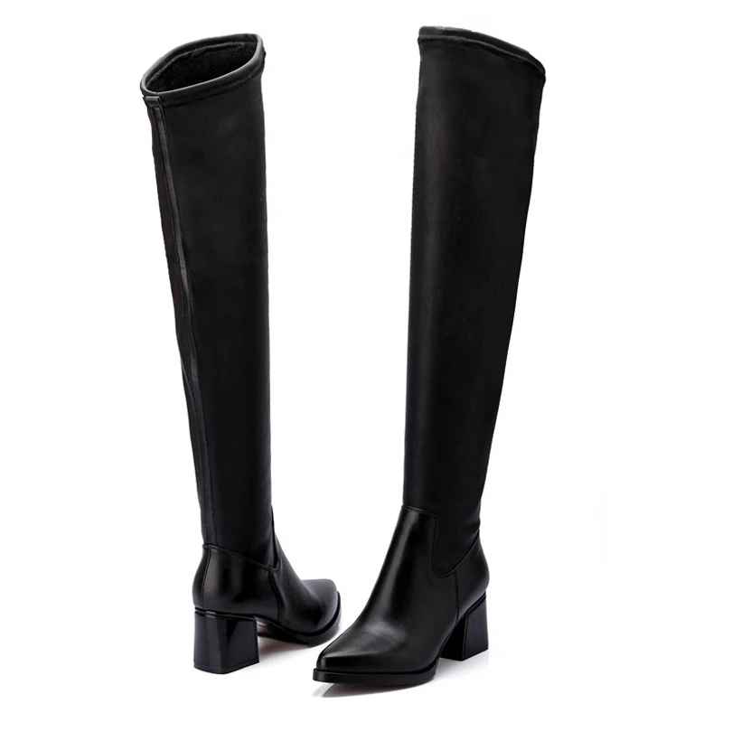 ASYSPLNX/бренд 2018 кожа на каблуке с острым носком Женская мода облегающие зимние