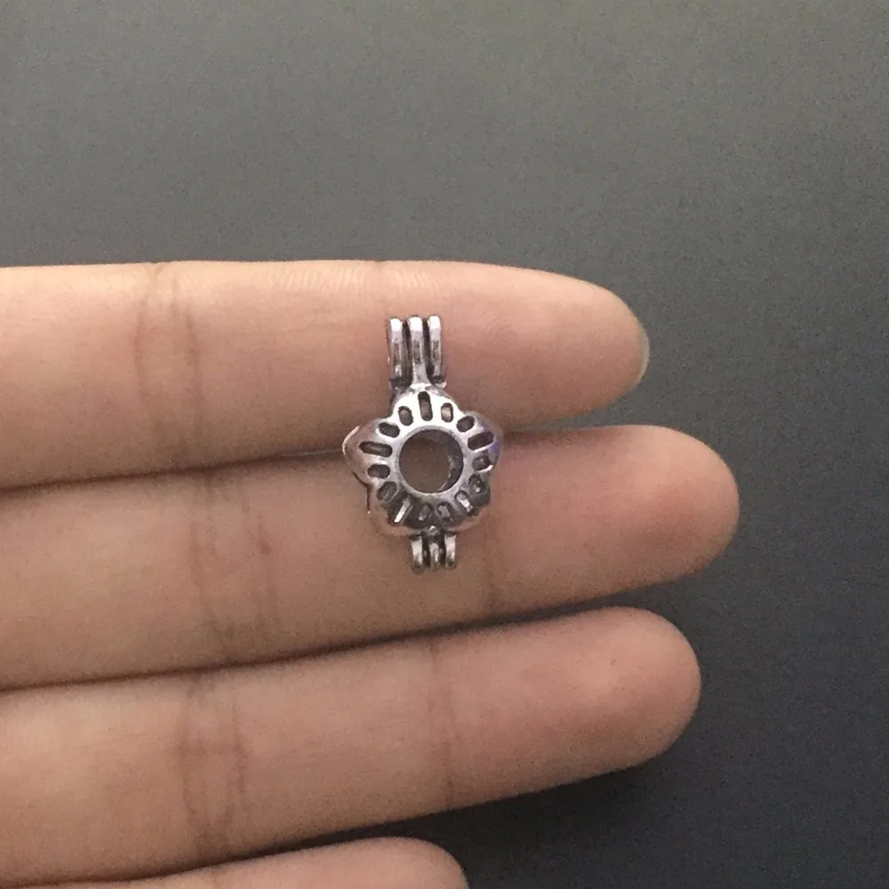 1pc Charms Antique Silver Small Flower Locket Pearl Beads Cage Pendant Necklace 20&quot Chain Womens Jewelry Gift | Украшения и