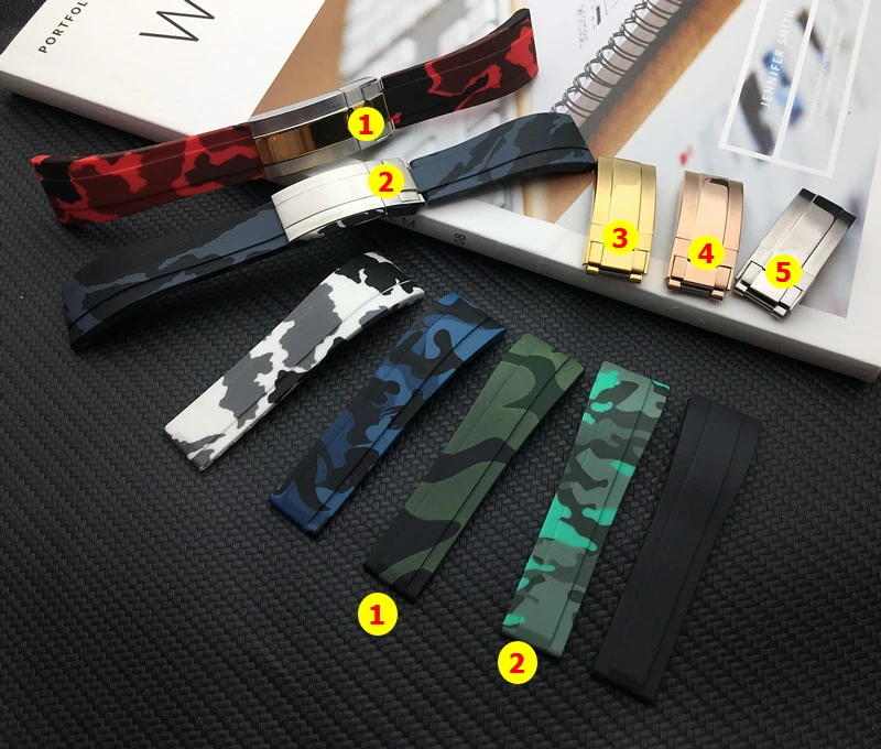 Ремешок силиконовый для наручных часов черный зеленый синий красный Камуфляжный