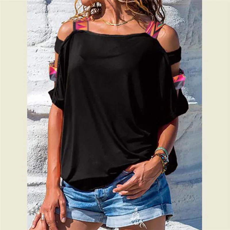 Летние футболки 2019 Повседневная футболка сексуальные топы с открытыми плечами