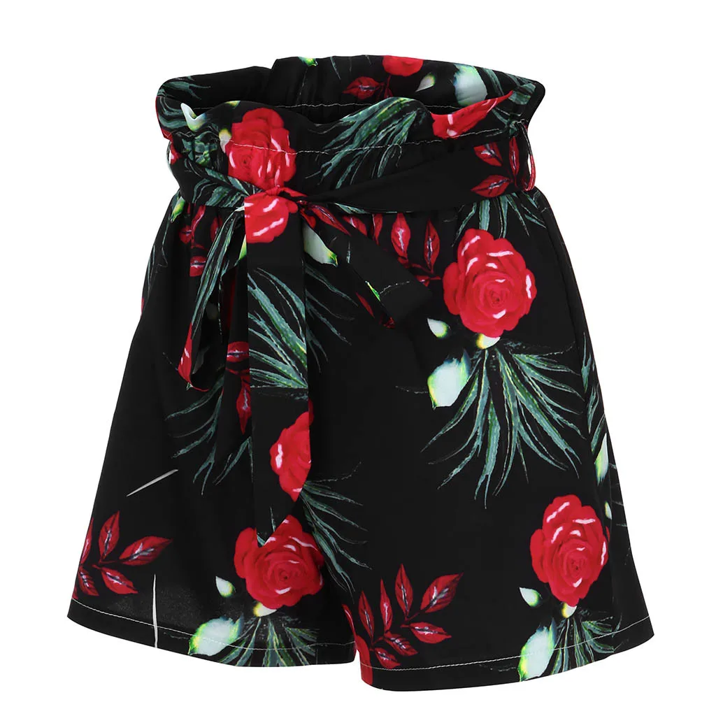 JAYCOSIN Women Clothes Shorts Sexy Plus Size Foral Printed Bow Bandage Shorts Female Elastic Waist Loose Wide Leg Shorts Ladies