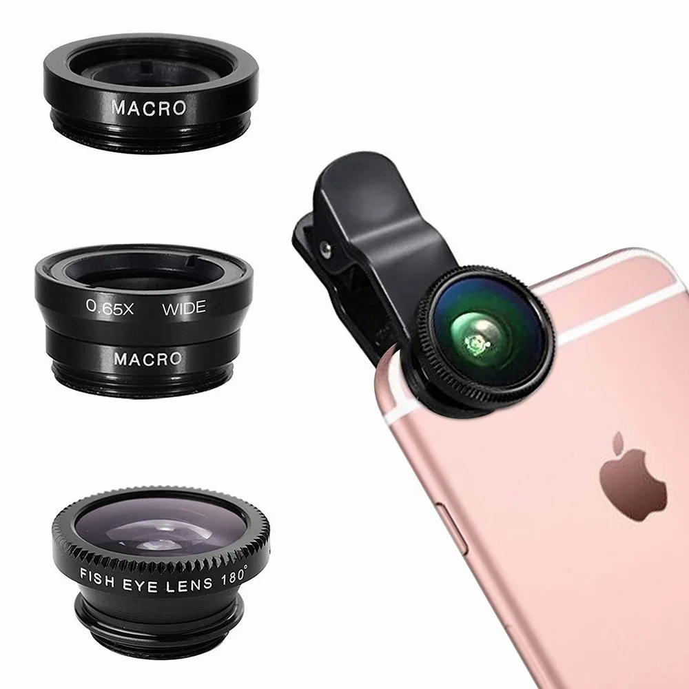 Объектив NYFundas для iPhone 3 в 1 комплект с широкоугольной макросъемкой 8 7 6 S SE 5 5S 180