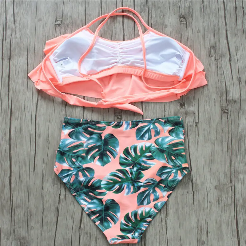 Купальник бикини женский с эффектом пуш ап и высокой талией батальных размеров