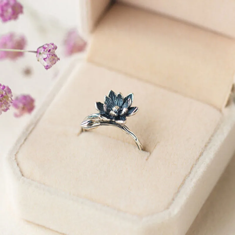 Новые Приходят Цветок Стерлингового Серебра 925 Открытые Кольца Для Женщин Ретро