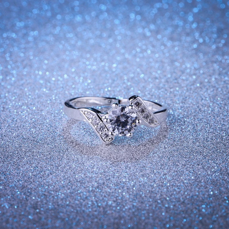 Инкрустированное блестящее круглое посеребренное кольцо оптовая продажа модные