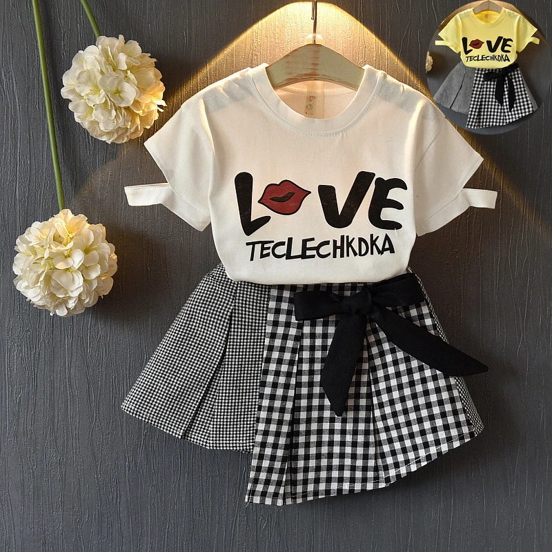 

Fashion 2021 Girl Clothes Set Kids Clothes Suit Children Print O-neck T-shirt Short Skirt Kids Toddler Girls Summer Clothing Set