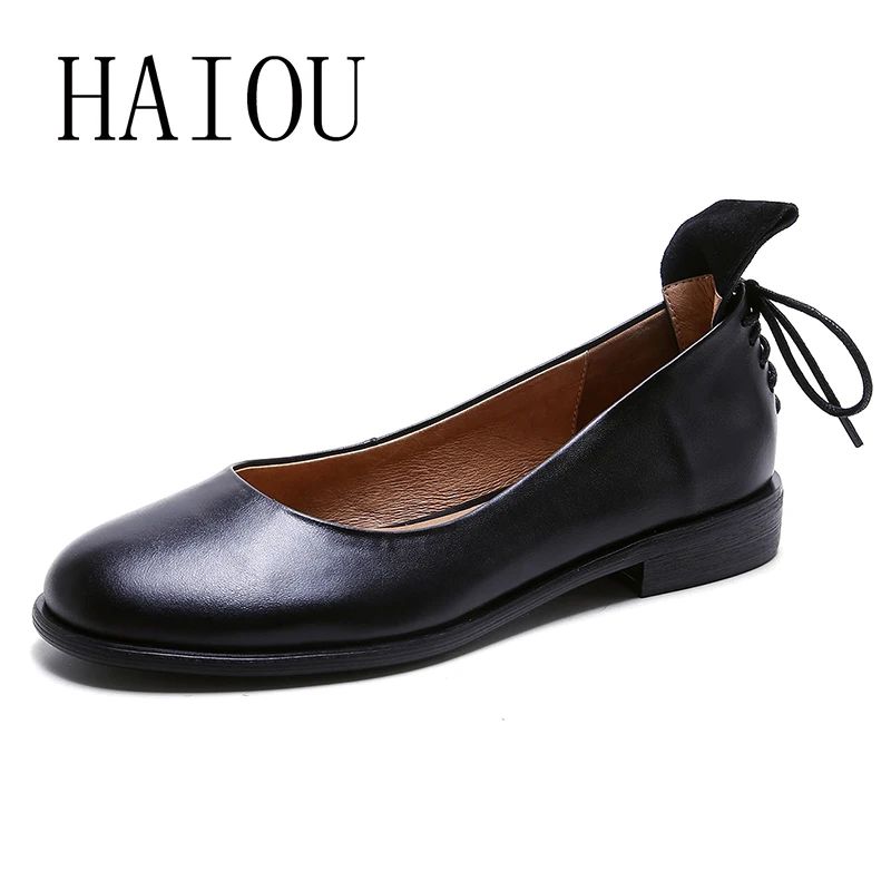 2017 Women Black Shoes Slip on Woman Genuine Leather Flat Fashion Handmade Loafers Female Casual Flats | Обувь