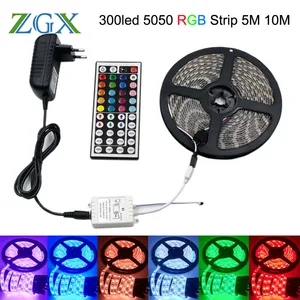 SMD RGB Светодиодные ленты Light 5050 60LEDM Гибкая неоновый Декор лампы Тира лента диода 44 К контроллер DC 12 В адаптер Комплект Новогодние товары